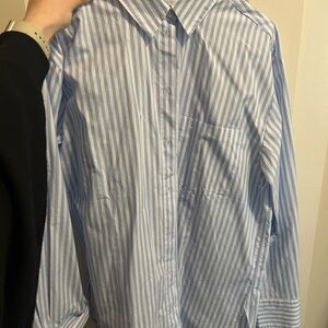 Mango Blue Striped Dress Shirt Classic Business Style